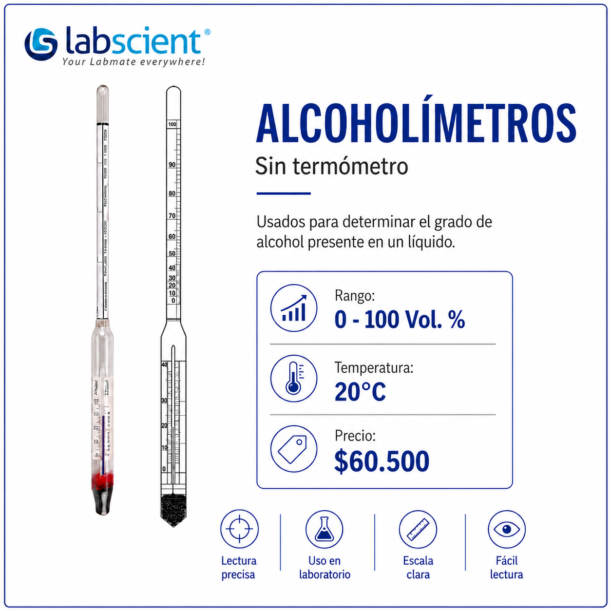 Alcoholímetro sin termómetro - LABSCIENT