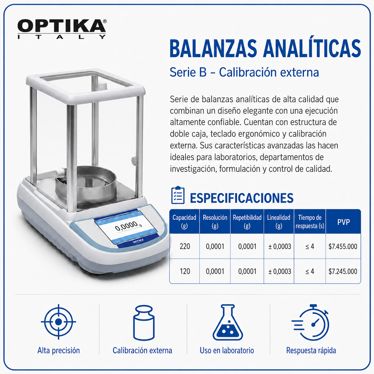 Balanzas analíticas  serie B, calibración externa - OPTIKA ITALY