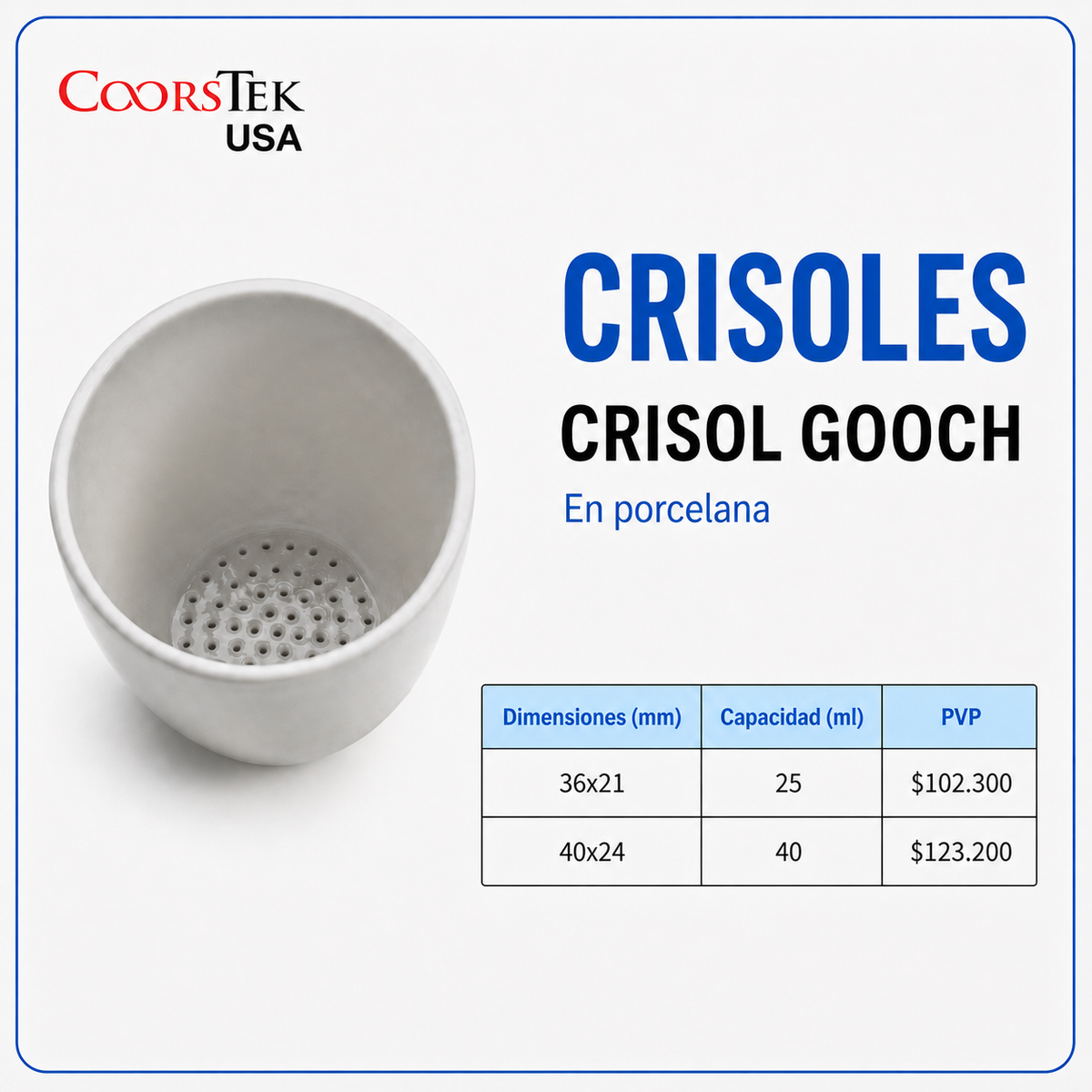 Crisoles gooch en porcelana
