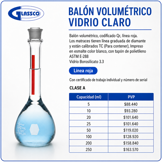 Balón volumétrico vidrio claro - GLASSCO