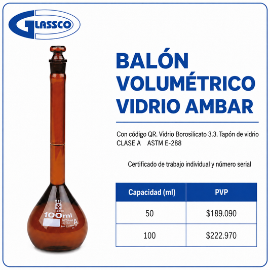 Balón volumétrico vidrio ambar - GLASSCO