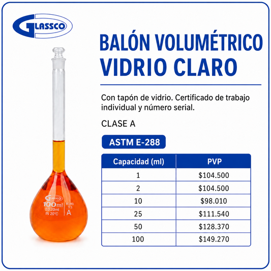 Balón volumétrico vidrio claro - GLASSCO