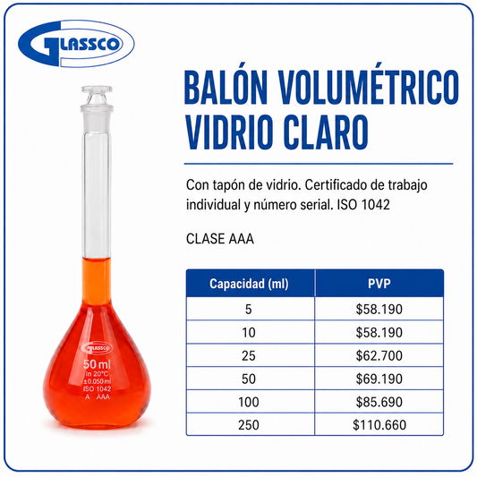 Balón volumétrico vidrio claro - GLASSCO