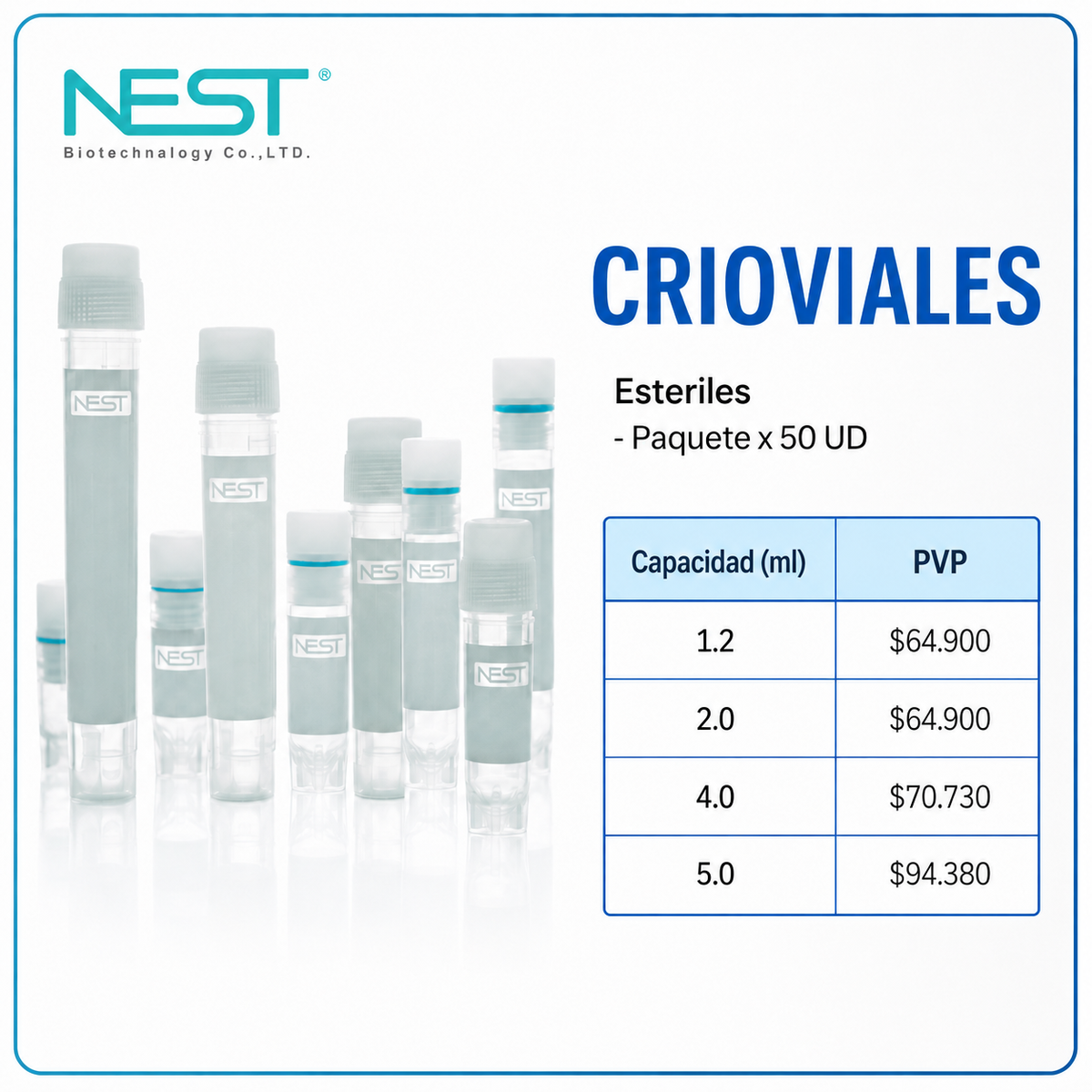 CRIOVIALES Esteriles -Paquete x 50 UD