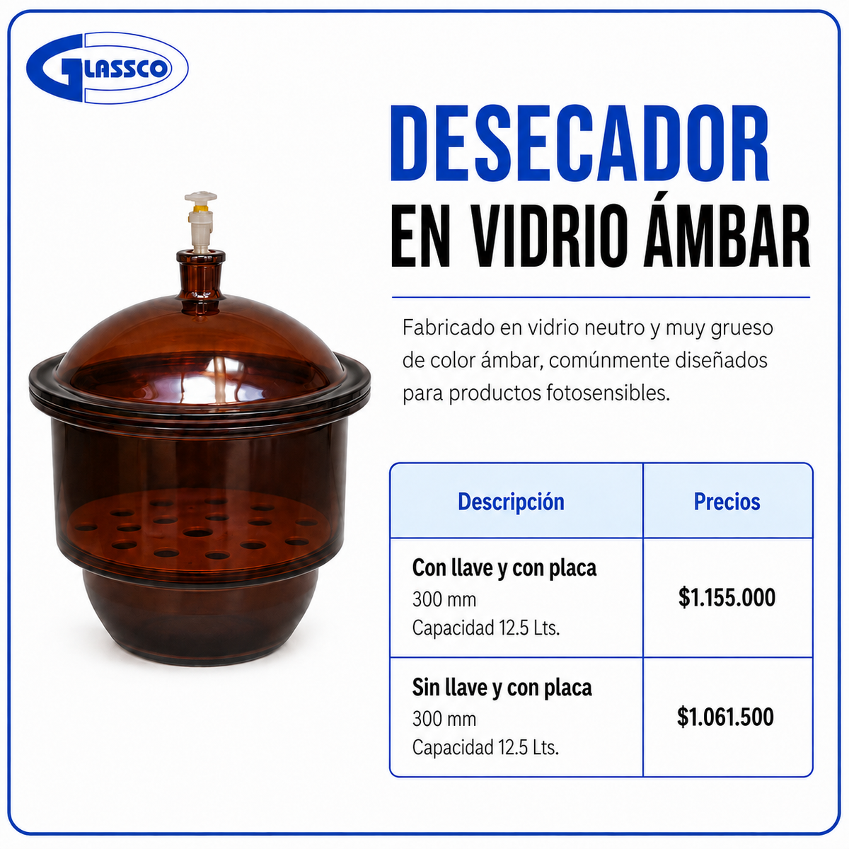 Desecador de vidrio ámbar