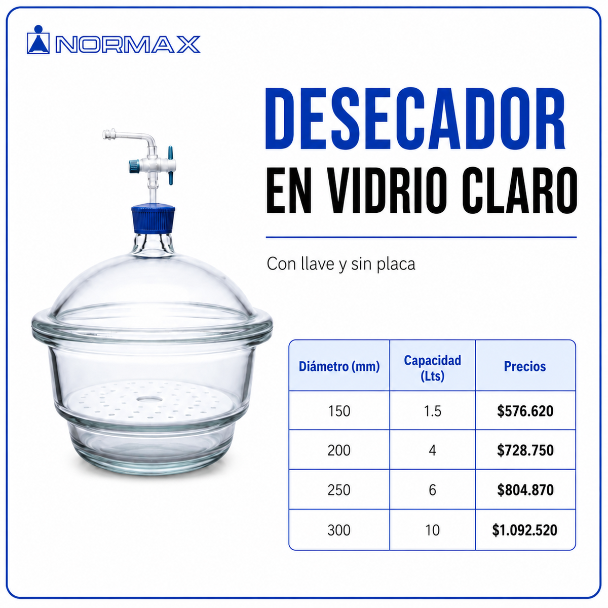 Desecador en vidrio claro