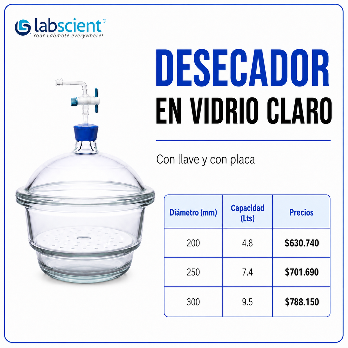 Desecador en vidrio claro