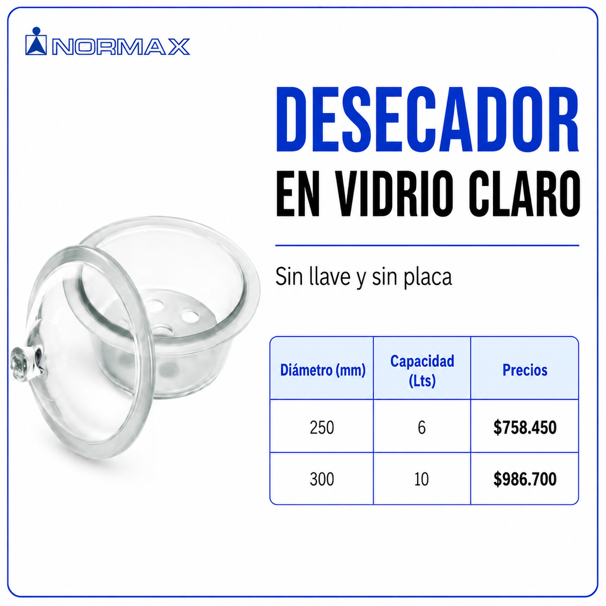 Desecador en vidrio claro