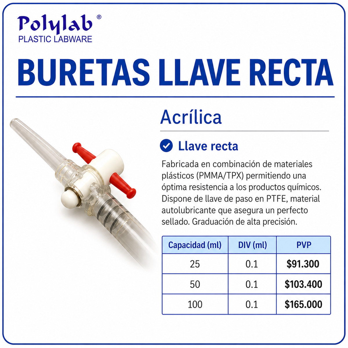 Buretas llaves rectas